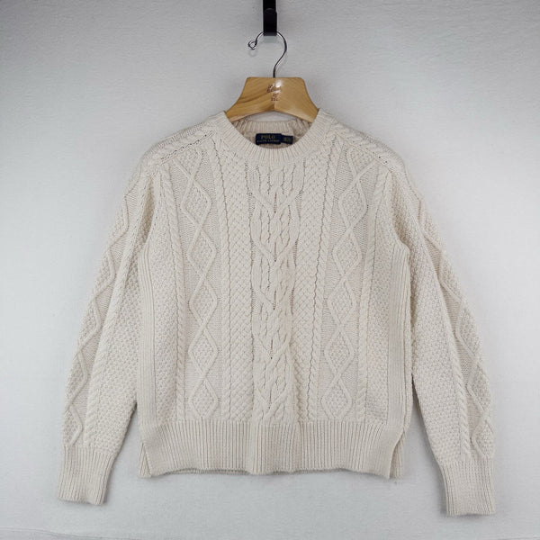Polo Ralph Lauren Cream Cable Knit Fisherman's Sweater Women’s XS Side Vents