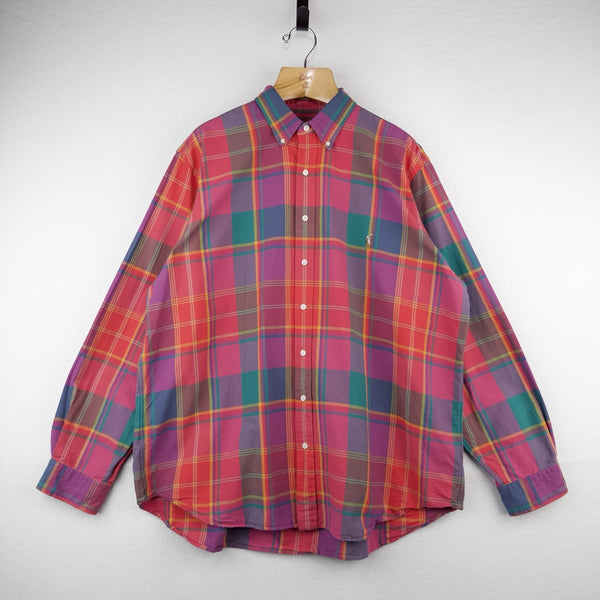 Polo Ralph Lauren Custom Fit Madras Plaid Shirt Mens 1XB Pink Blue Button Down