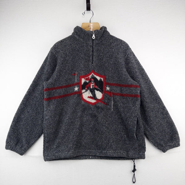 90’s Vtg Lands End Skier Graphic Pullover Fleece Jacket Made USA Women's L 14-16