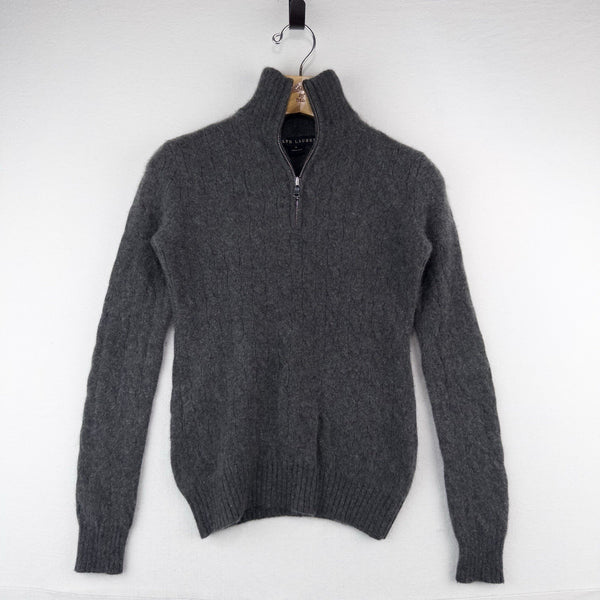 Ralph Lauren Black Label Gray 100% Cashmere Knit 1/4 Zip Sweater *Felted Fits XS