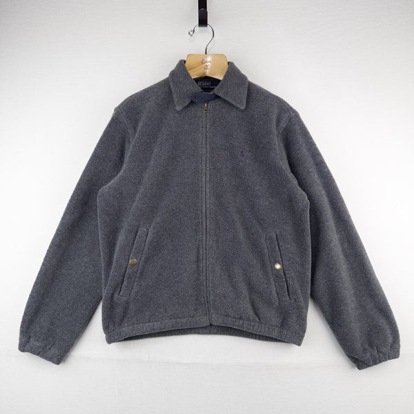90's Vtg Polo Ralph Lauren Men's S Fleece Chin Strap Harrington Jacket Gray