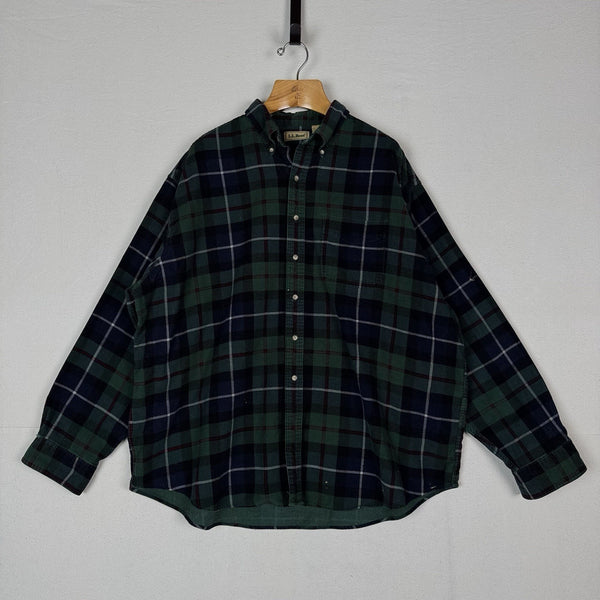 LL Bean Corduroy Blue Green Plaid Men’s 2XL Work Chore Shirt *Lightly Distressed