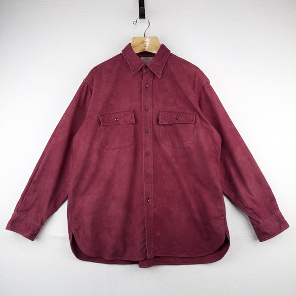 80’s Vtg L.L. Bean Chamois Cloth Shirt Men's 17.5 (XL) Maroon Made In USA