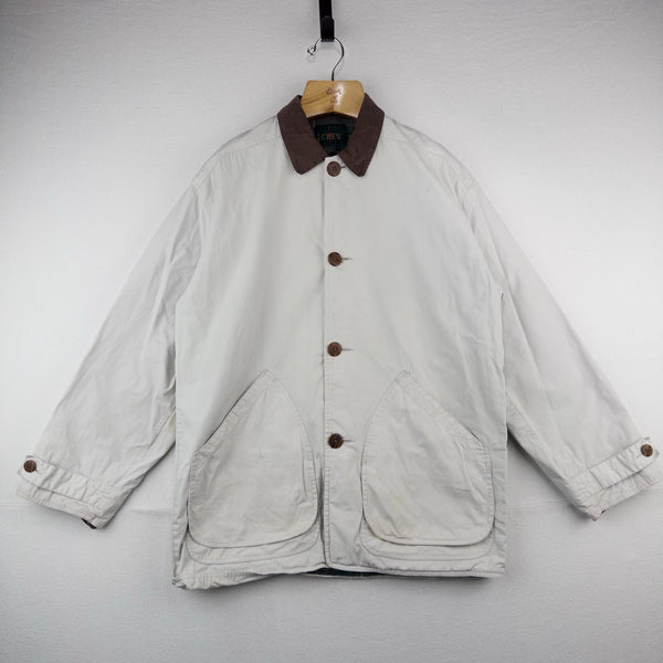90’s Vtg J. Crew Oarsman Barn Jacket Chore Field Coat Corduroy Collar Beige M