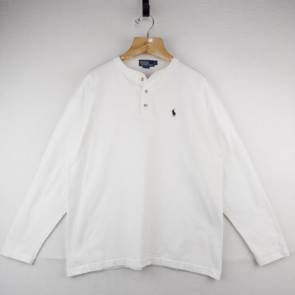 80’s Vtg Polo Ralph Lauren Henley Shirt Men’s L White Long Sleeve Made In USA
