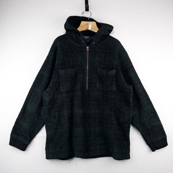 90’s Vtg Polo Ralph Lauren Hoodie Mens XL Green 1/4 Zip Tartan Plaid Fleece USA