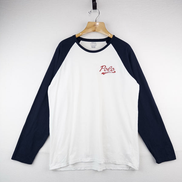 Polo Ralph Lauren Baseball T-Shirt Chest Logo Long Sleeve Mens XL Blue White