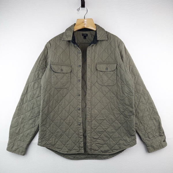 J.Crew Quilted Padded Men’s L Jacket Diamond Weave Green Cotton Insulated *Read