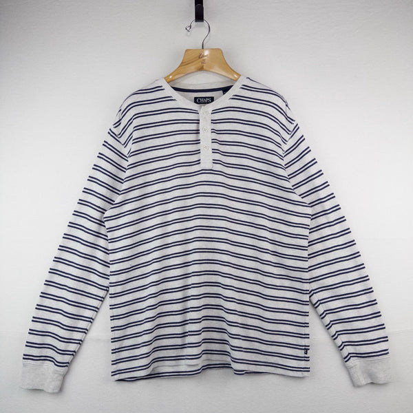 Chaps Ralph Lauren Men’s XL Gray Blue Stripe Henley Shirt Long Sleeve *Pinhole