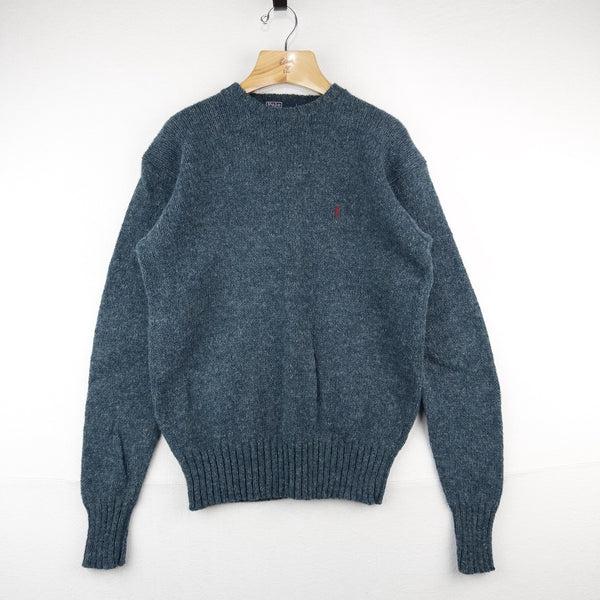 90’s Vtg Polo Ralph Lauren Men’s M 100% Wool Sweater Heathered Teal Blue Green
