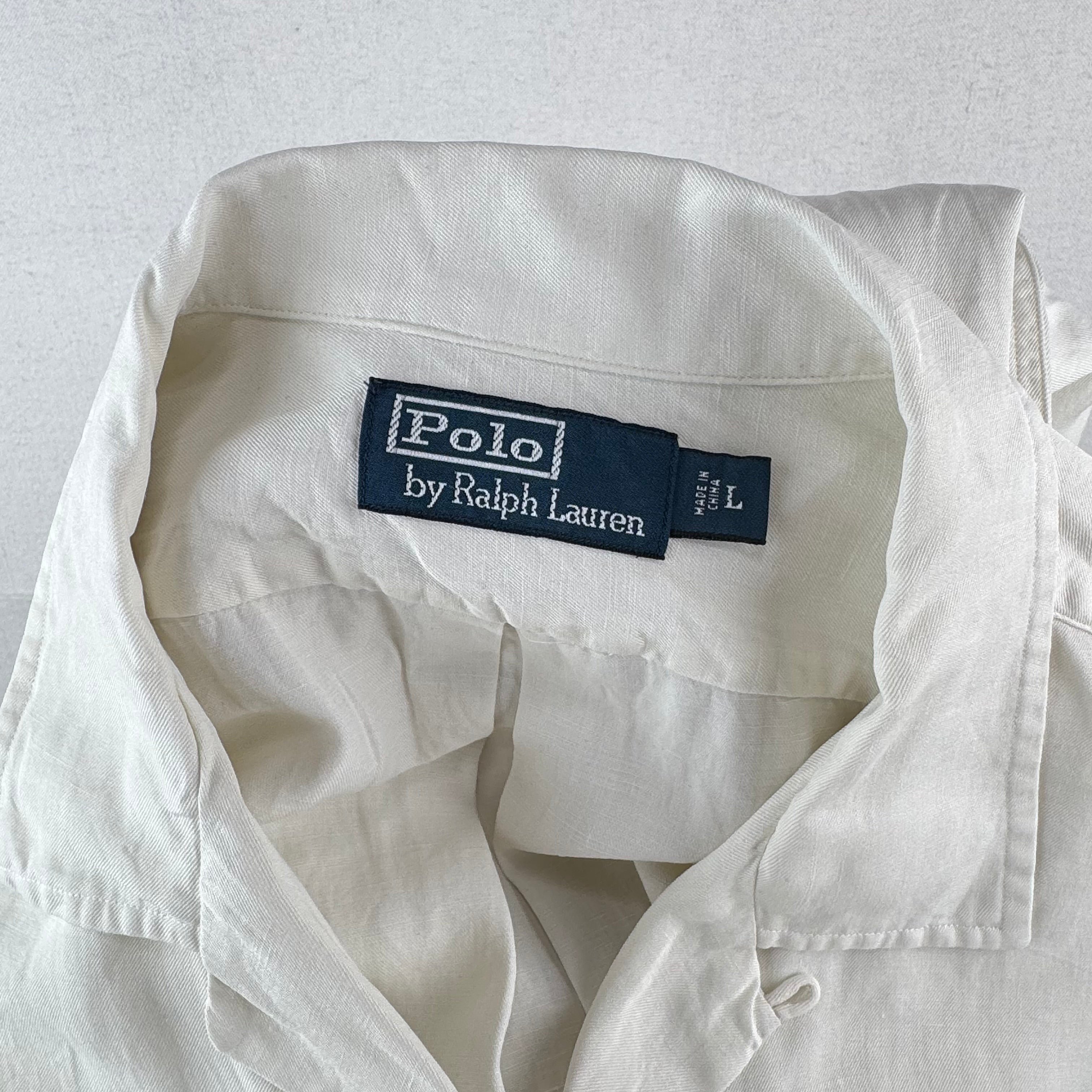 Vintage Polo Ralph Lauren Caldwell Shirt Men’s L Button Up Linen Silk Loop Ivory