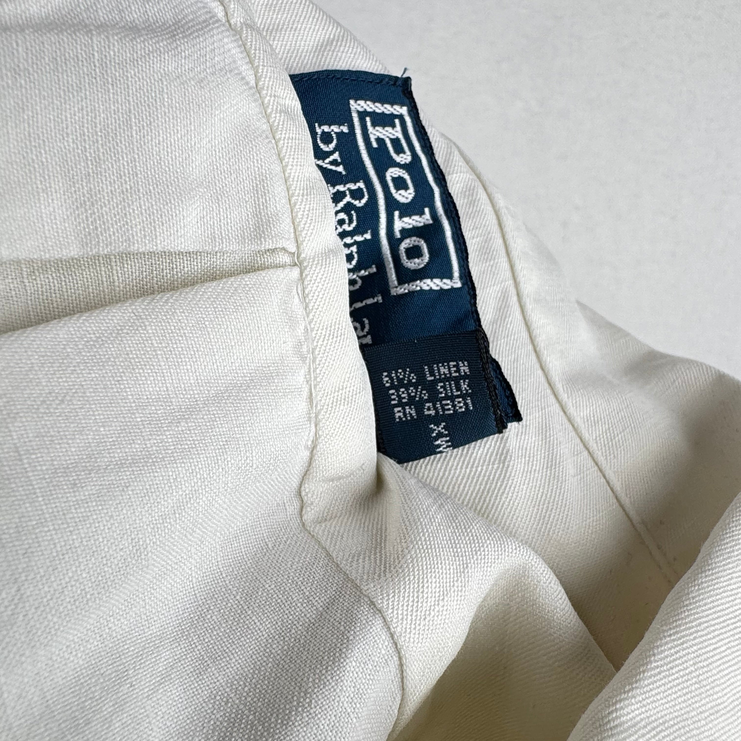 Vintage Polo Ralph Lauren Caldwell Shirt Men’s L Button Up Linen Silk Loop Ivory