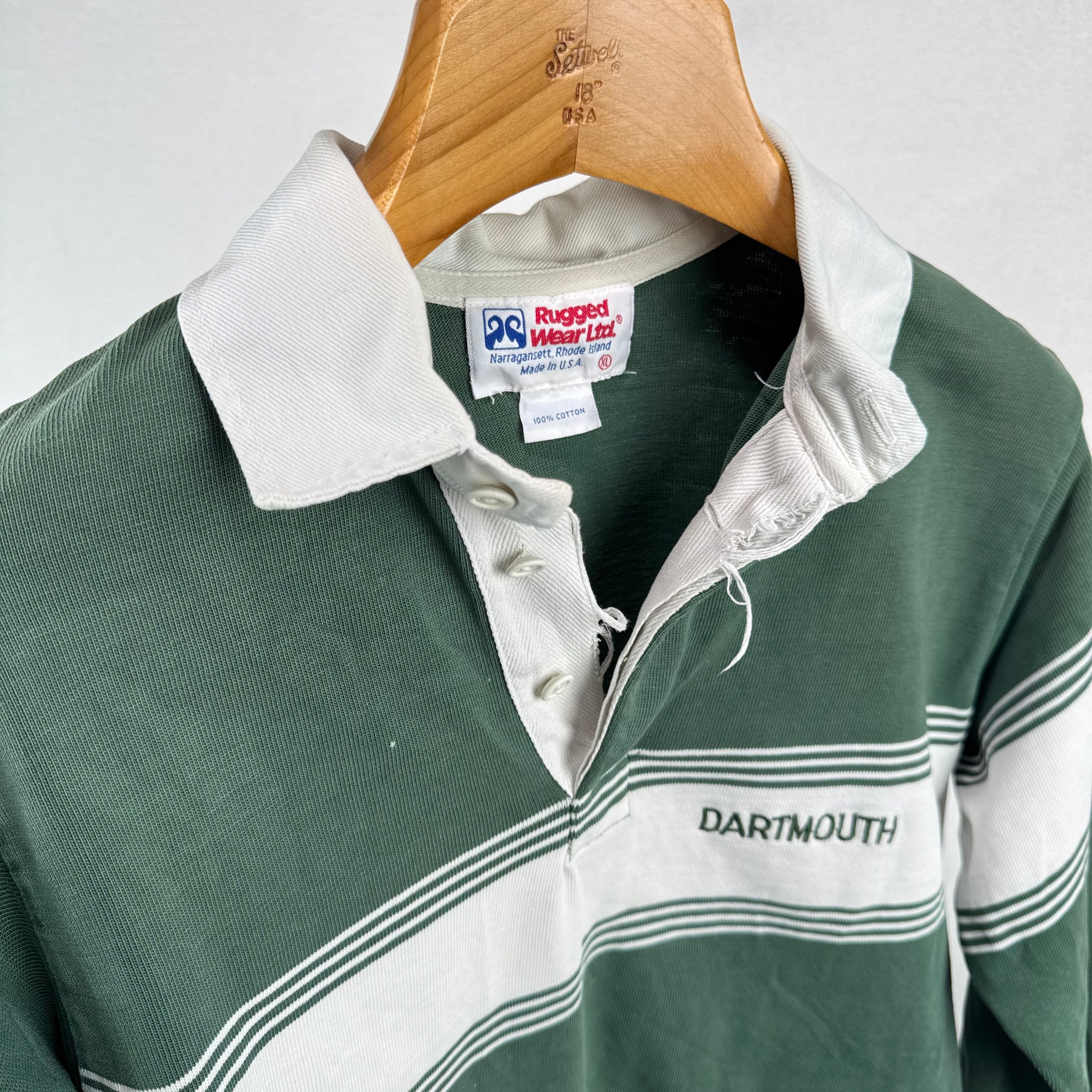 80’s Vtg Dartmouth College Rugged Wear Rugby Shirt Men’s XL Cotton Made in USA