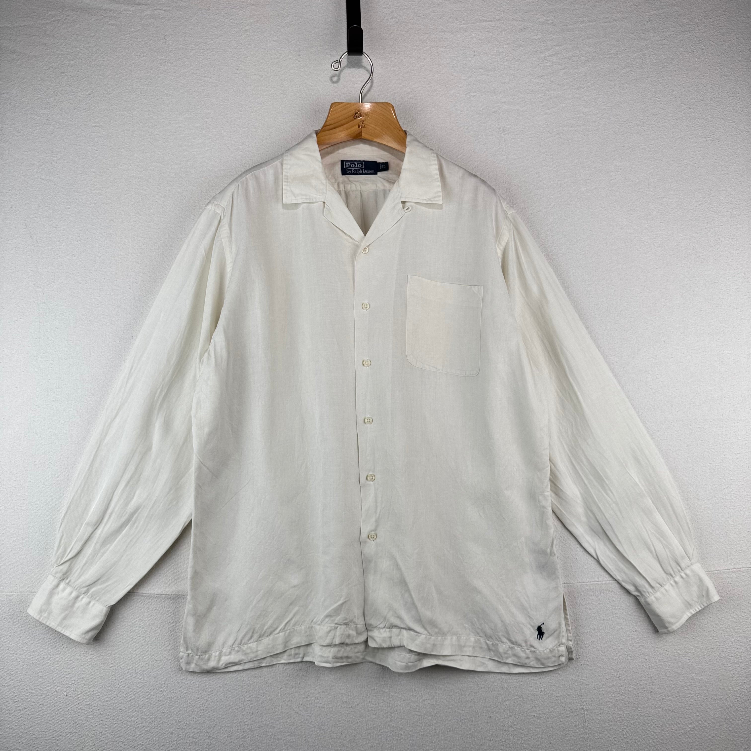 Vintage Polo Ralph Lauren Caldwell Shirt Men’s L Button Up Linen Silk Loop Ivory