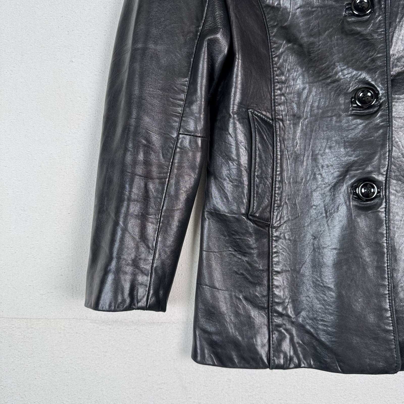 Oscar Leopold Women's Black Calf Leather Jacket  - Large