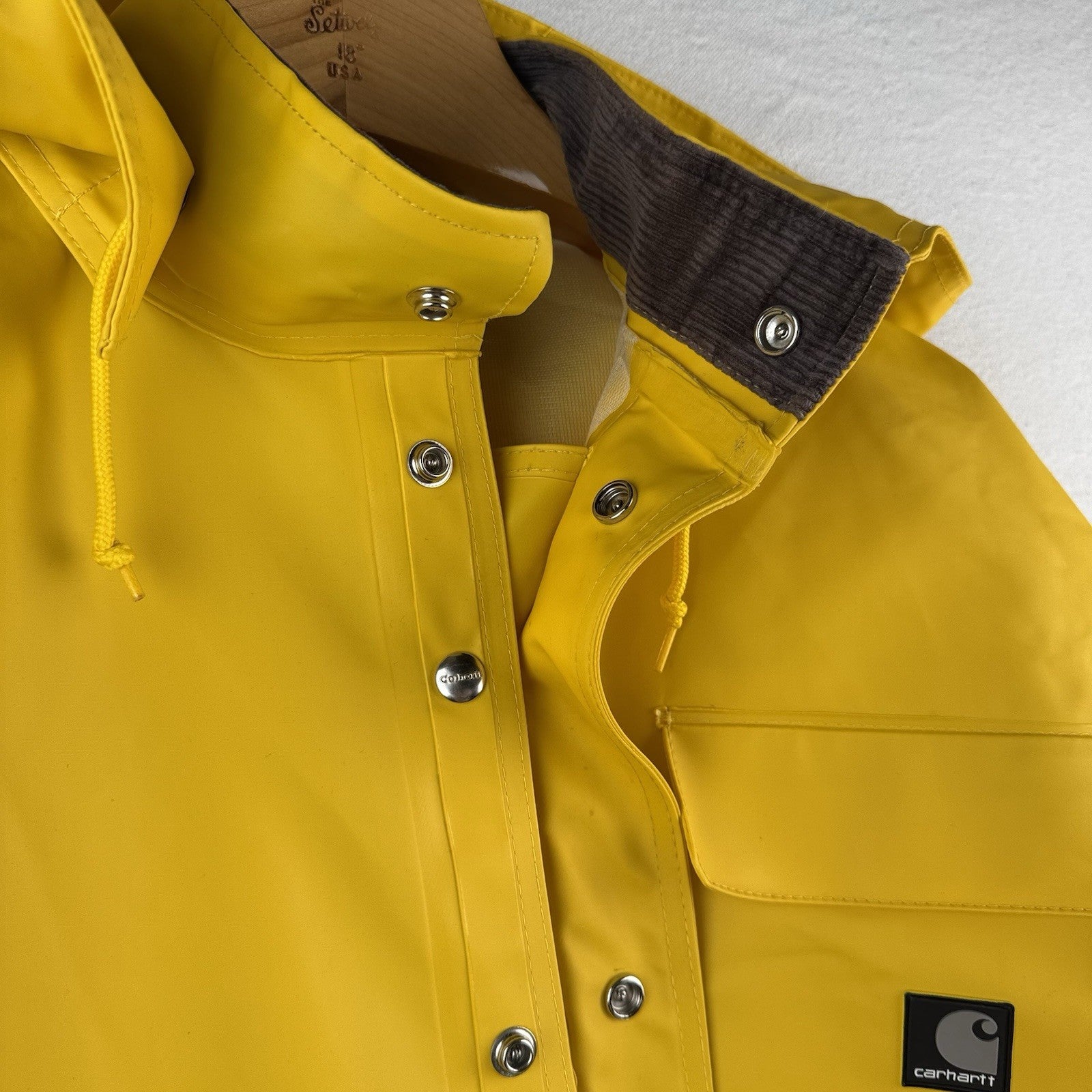Vintage Carhartt Waterproof Surrey Yellow Rain Jacket Men’s Large PVC Snap Hood