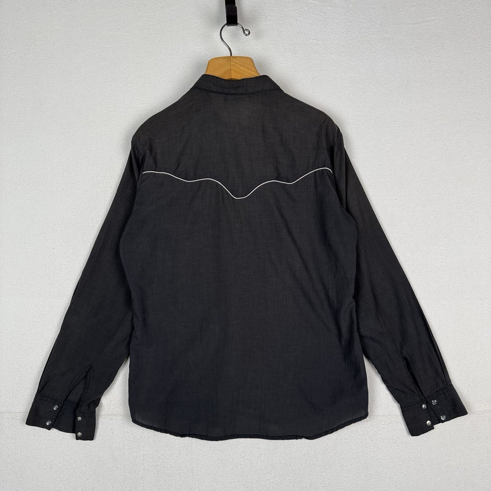 Vintage 70’s  Madman Western Shirt Men’s Large Black White Piping Pearl Snap