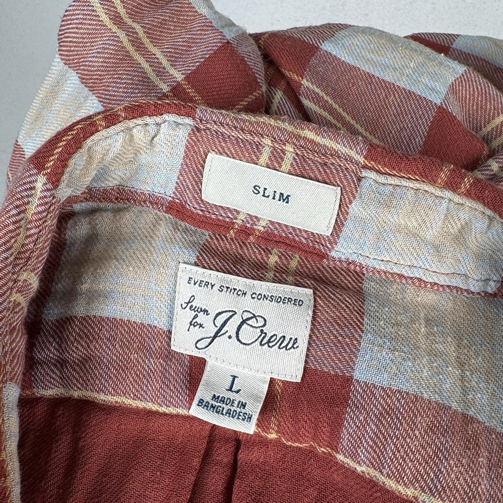 J.Crew Shirt Men’s L Double Weave Slim Fit Plaid Shirt Burnt Orange Red