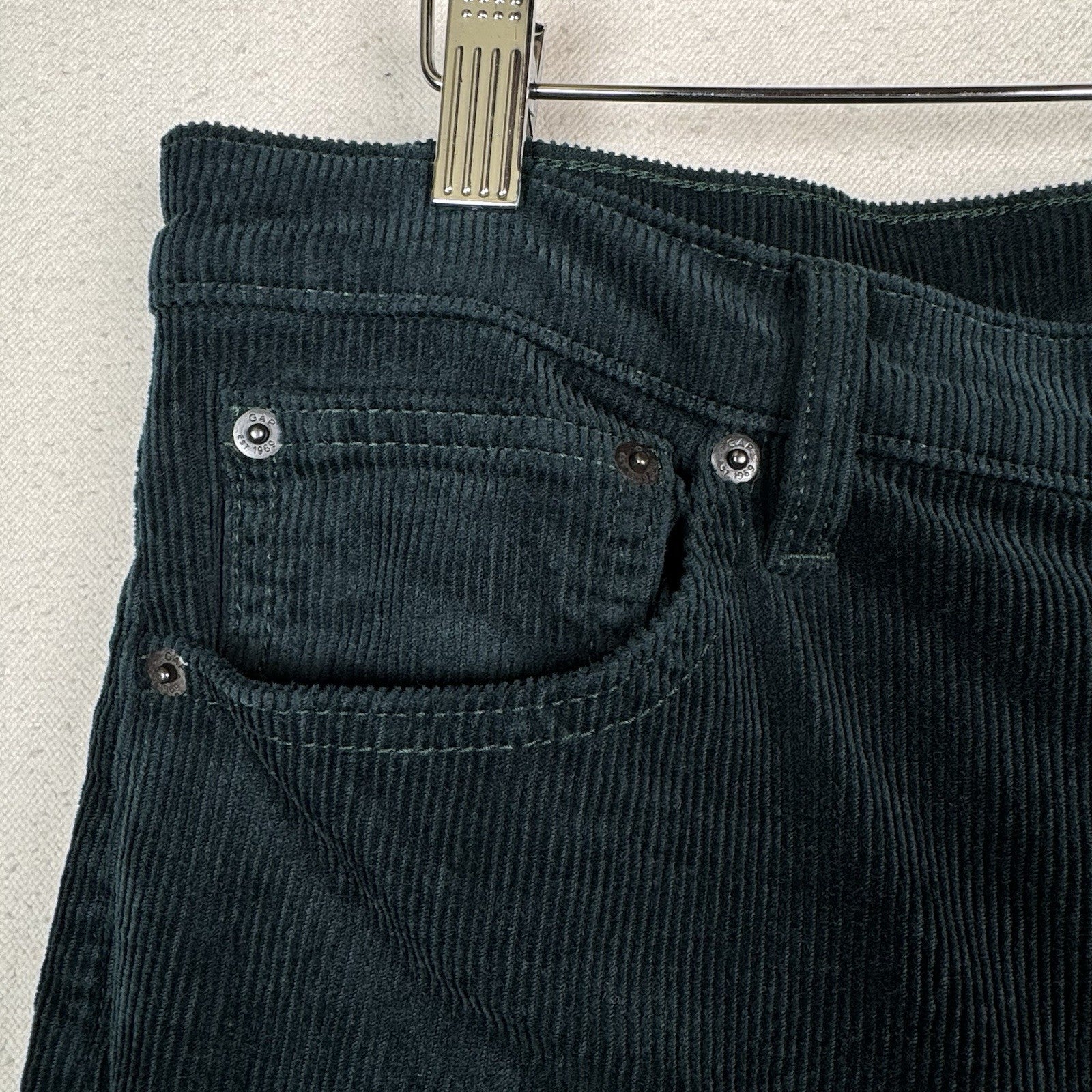 Gap Corduroy Pants Women’s 10/30 Green High Rise Stride  Wide Leg Zip 11” Leg