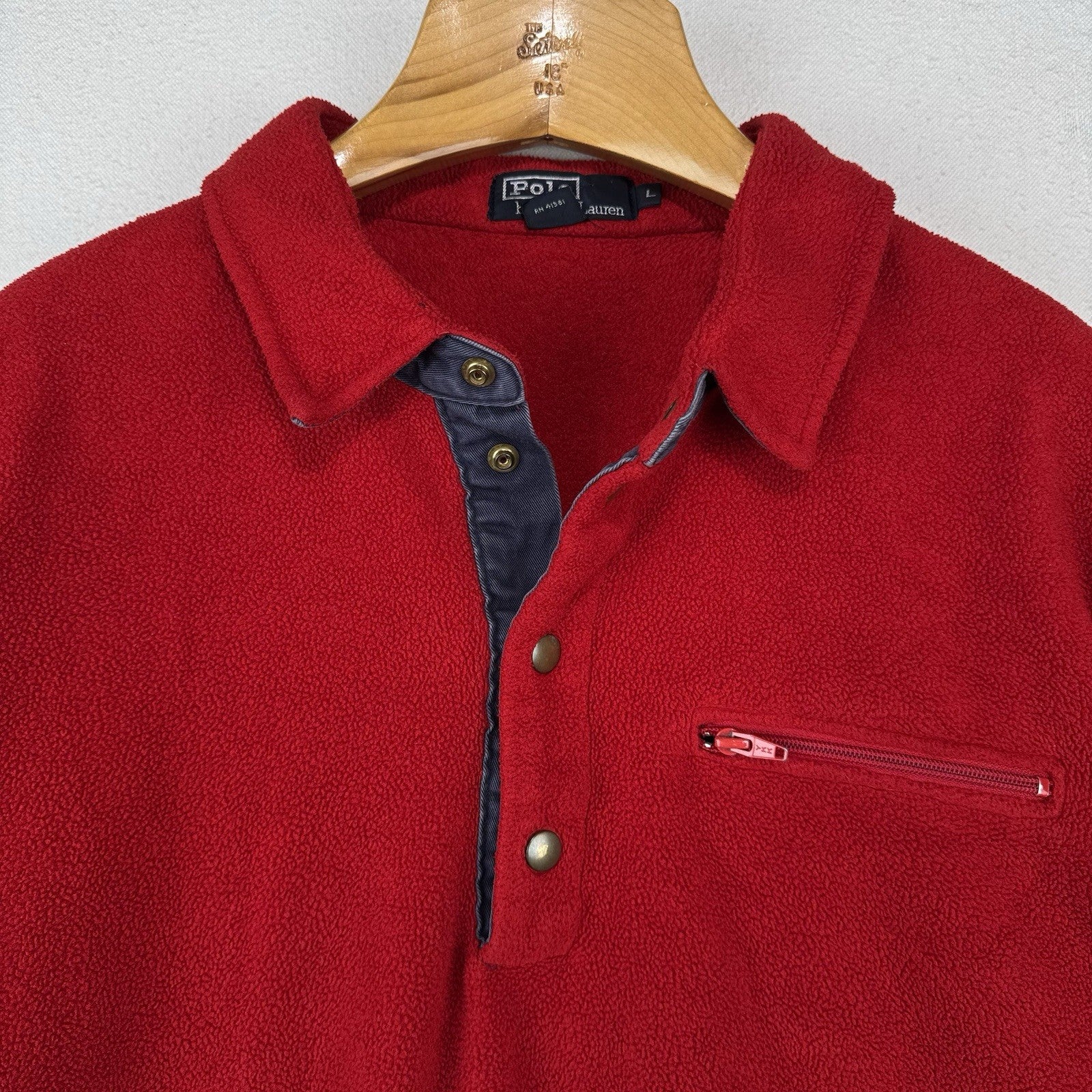90’s Vtg Polo Ralph Lauren Fleece Polo Pullover Men’s Large Red Made USA