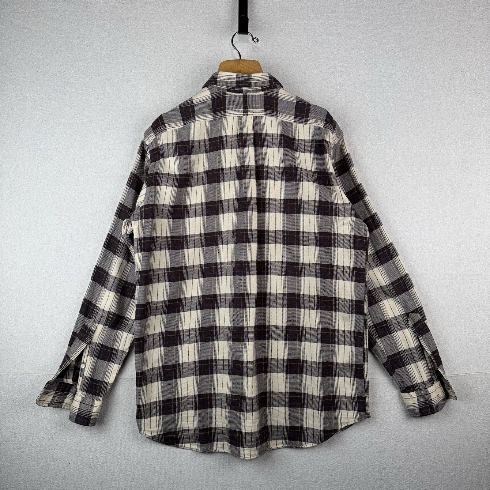 Vintage Ralph Lauren Shirt Mens L Brown Plaid Benford Flannel Cotton *Read