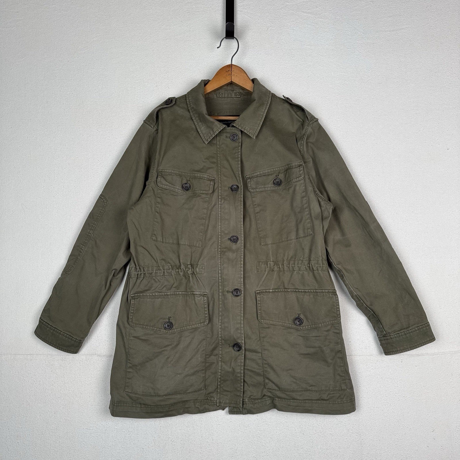 Banana Republic Military Jacket Womens XL 4-Pockets Green Cinch Waist *Read