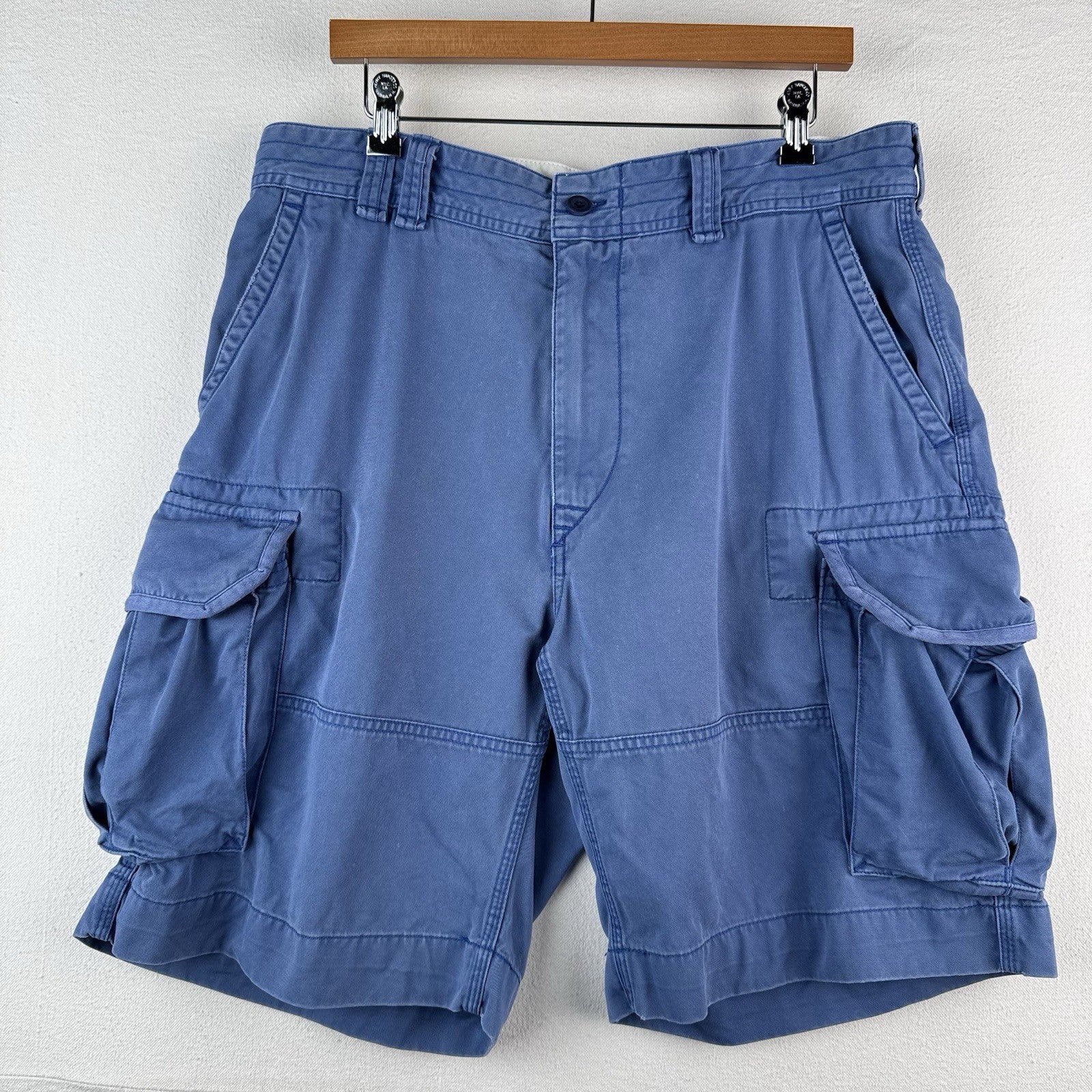 Vtg Polo Ralph Lauren Chino Classic Cargo Shorts Vintage Blue Stonewash 36x9