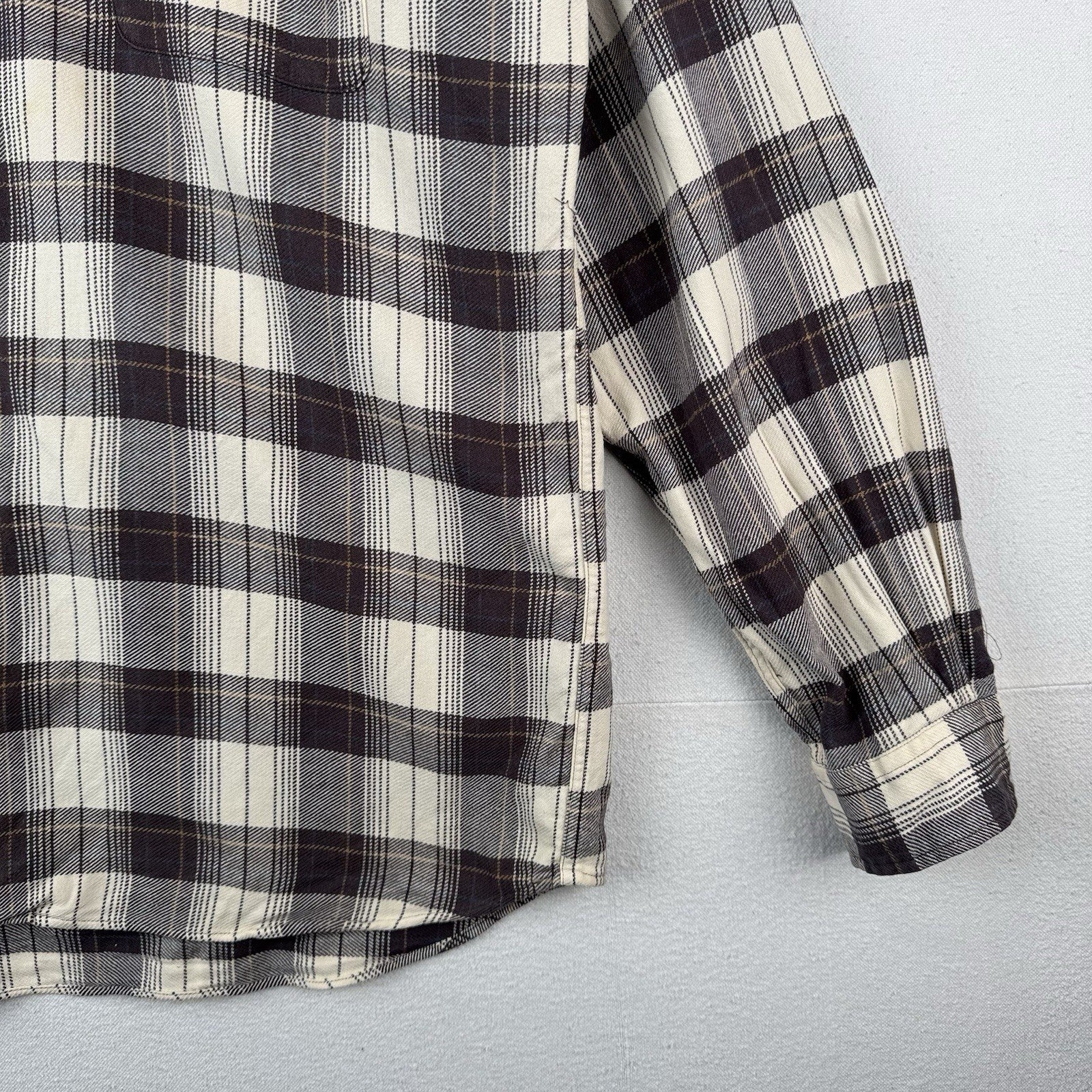 Vintage Ralph Lauren Shirt Mens L Brown Plaid Benford Flannel Cotton *Read