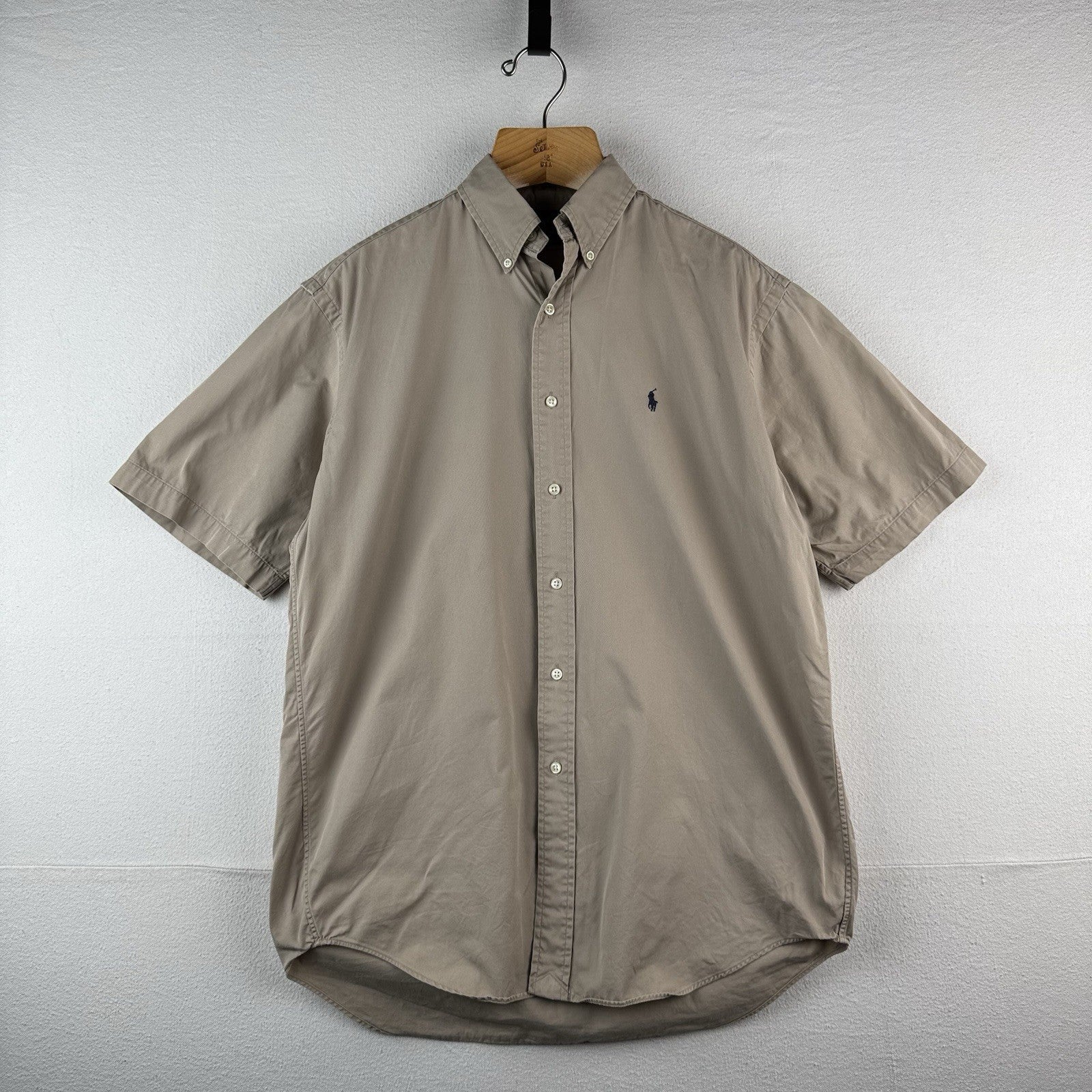 Vtg Ralph Lauren Blake Men’s M Beige Button Up Short Sleeve Short 100% Cotton