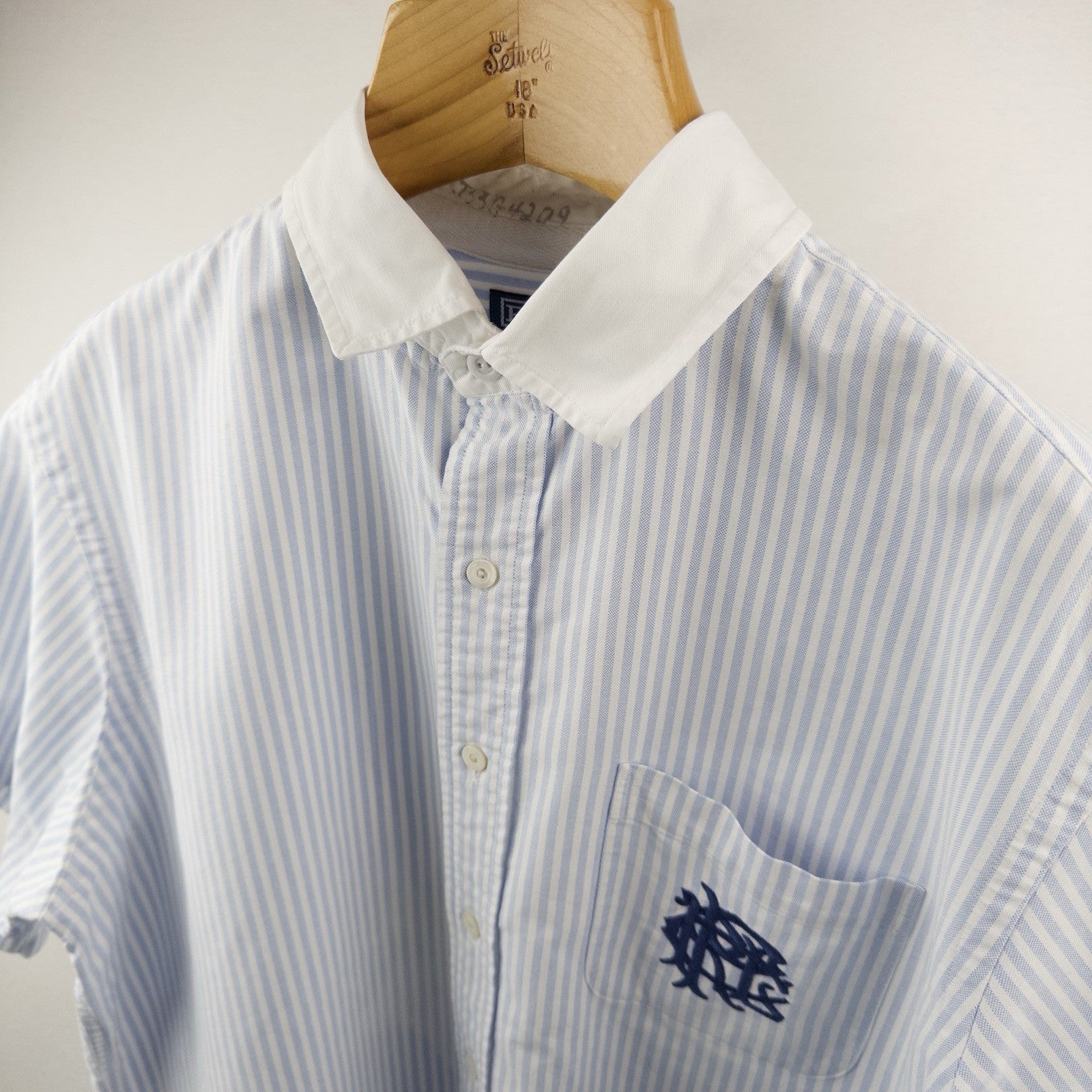 90’s Vtg Polo Ralph Lauren Blue White Pinstripe Winchester Club Collar Shirt XL