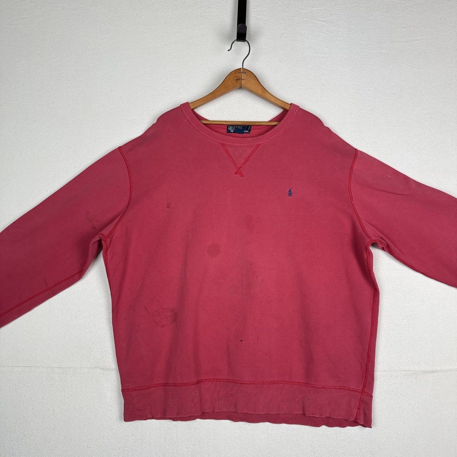 Vintage Polo Ralph Lauren Distressed Faded Pink Crewneck Sweatshirt Men’s XL
