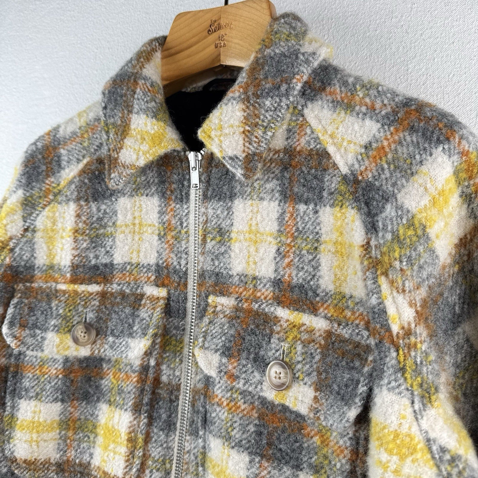 GAP Wool Trucker Jacket Women’s M Yellow Plaid Full Zip Boxy Chore Shirt