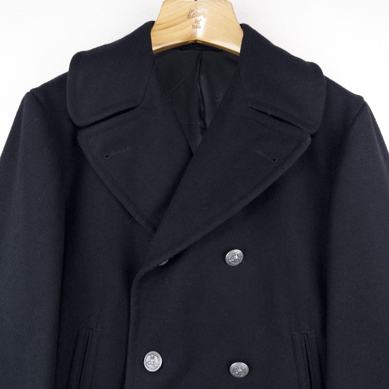 70's Vtg Navy Enlisted Military Peacoat Coat Men’s 40R Blue Wool Metal Buttons