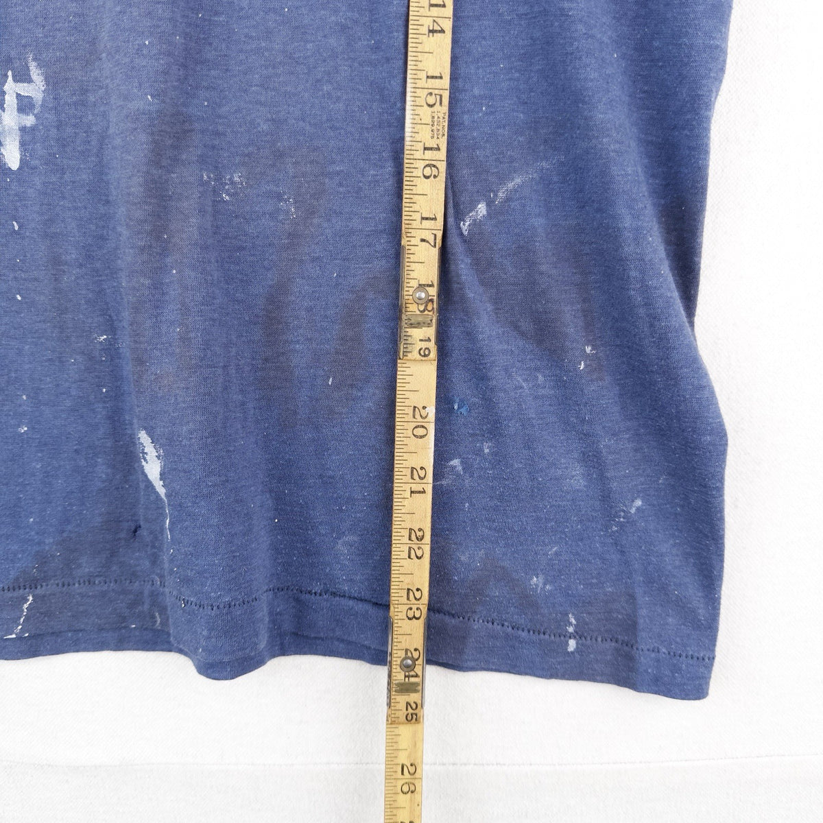 70’s Vtg Thin Selvedge Front Pocket Blank Sun Faded T-Shirt Youth Large Blue