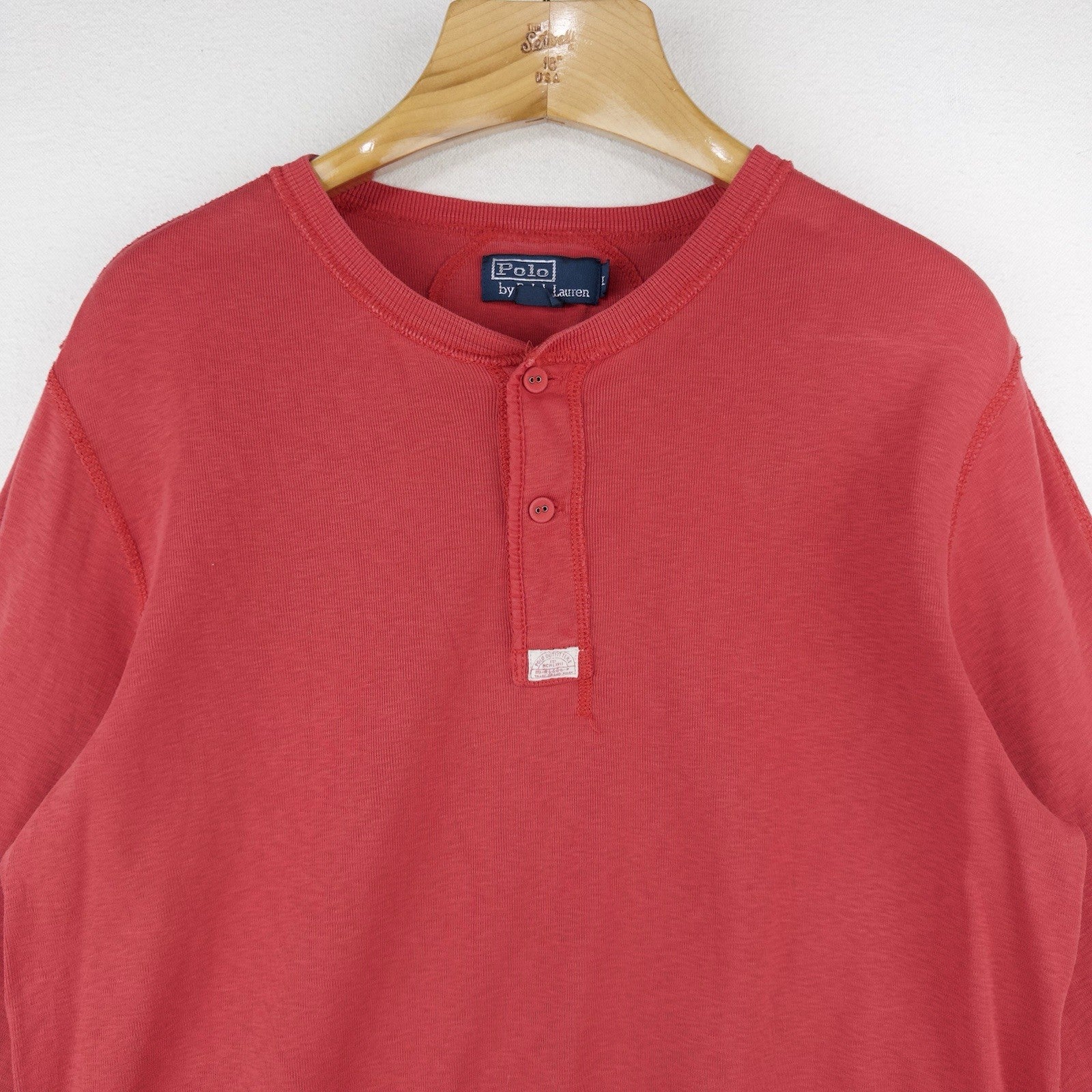 90's Vtg Polo Ralph Lauren Men's L Slub Jersey Long Sleeve Henley Shirt Coral Re