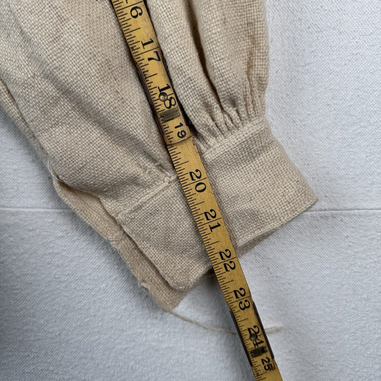 Handmade Linen V-neck Balloon Sleeve Tunic Beige Vintage Poet Shirt 42” Chest