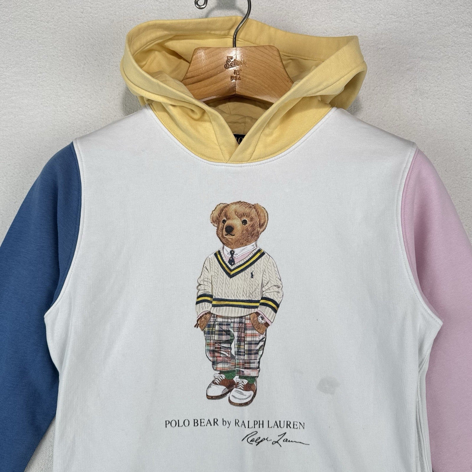 Polo Ralph Lauren Kids L 14-16 Polo Bear Colorblock Fleece Hoodie White *Read