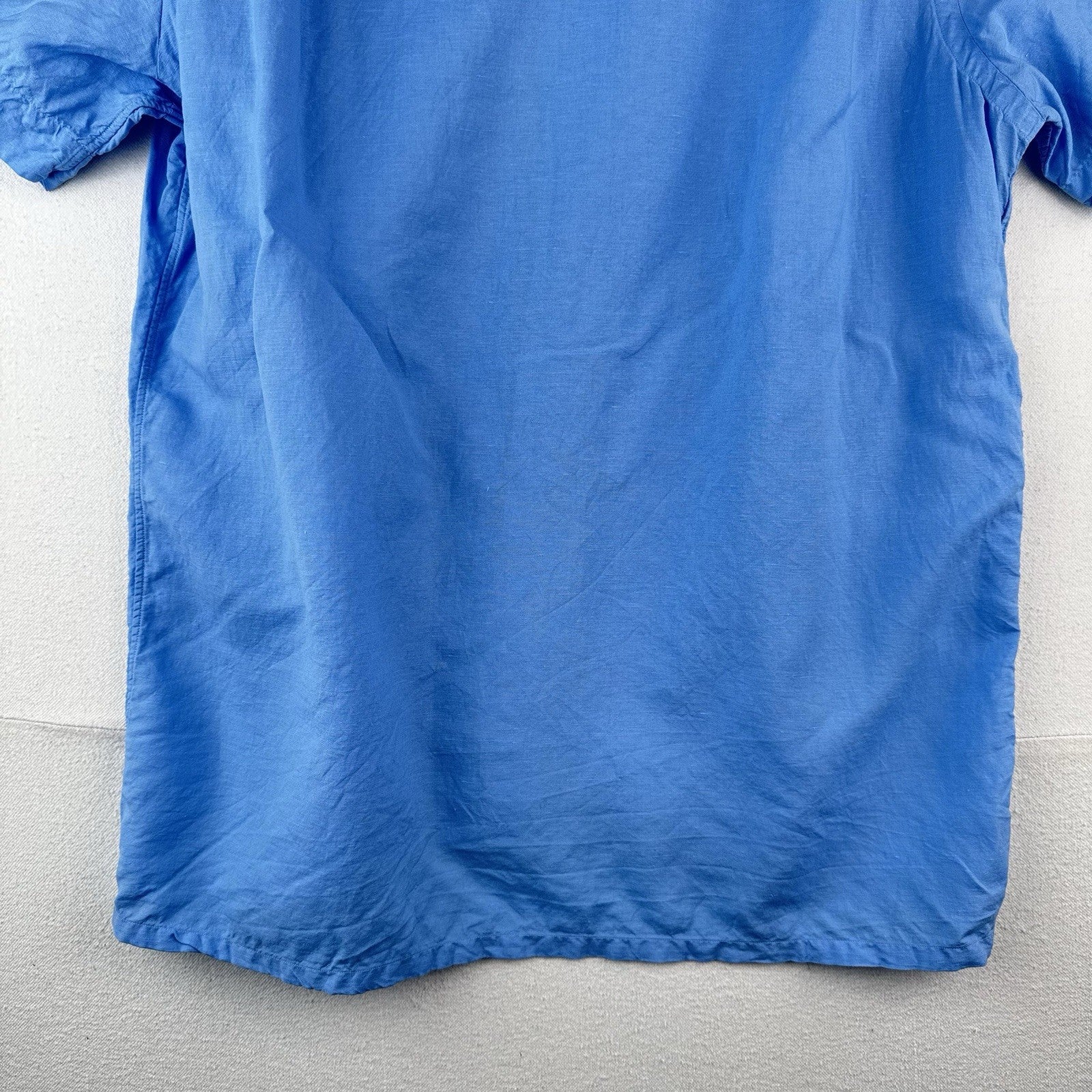 Polo Ralph Lauren Men's L Classic Fit Camp Linen Blend Loop Collar Shirt Blue