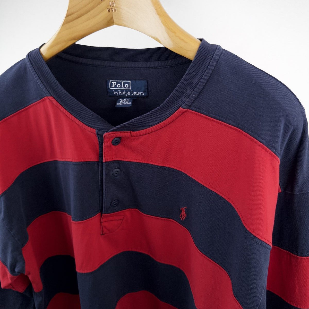 90’s Vtg Polo Ralph Lauren Henley Colorblock Striped Long Sleeve Shirt Men’s L