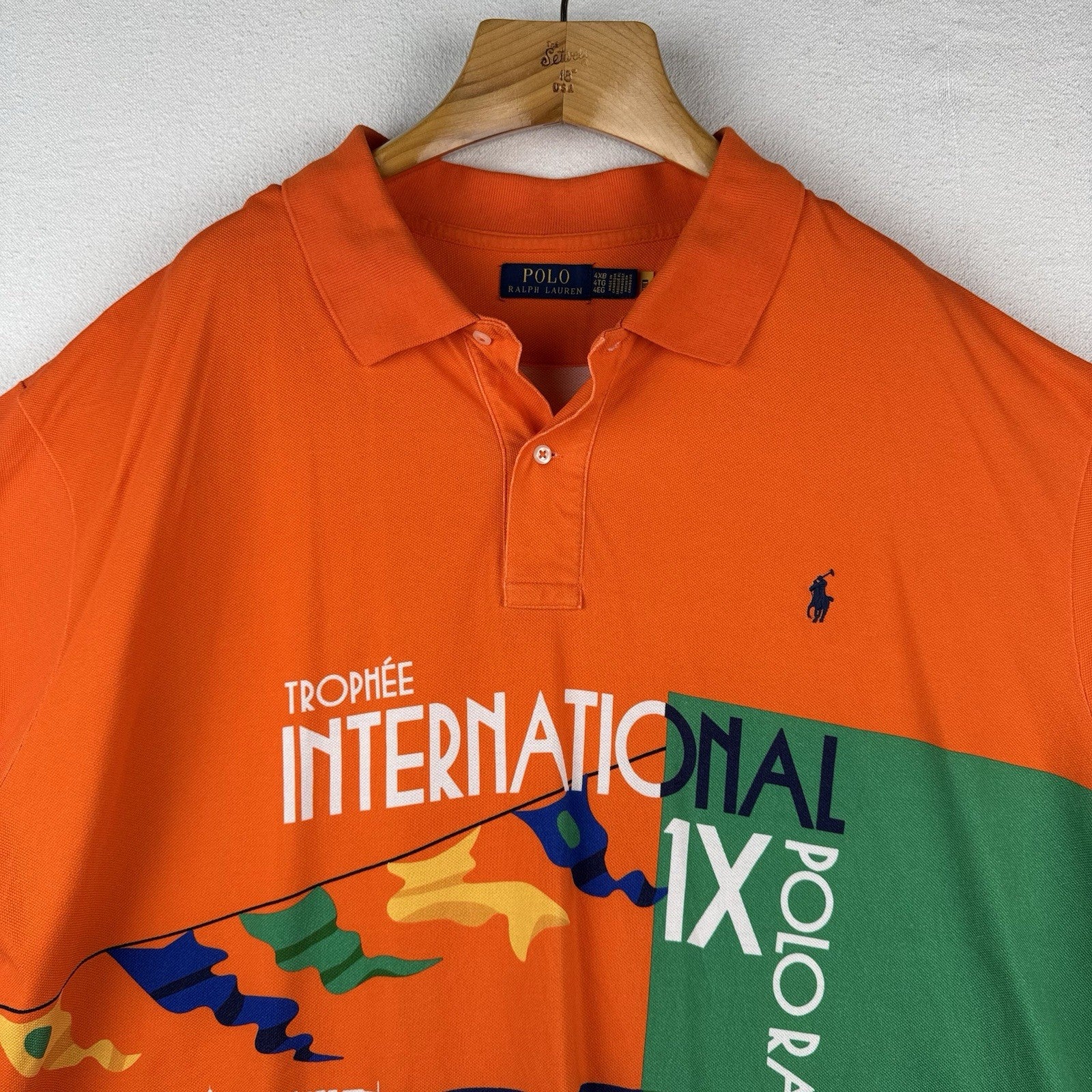 Polo Ralph Lauren Polo Speedboat  Men 4XB Orange Mesh Graphic Polo Shirt