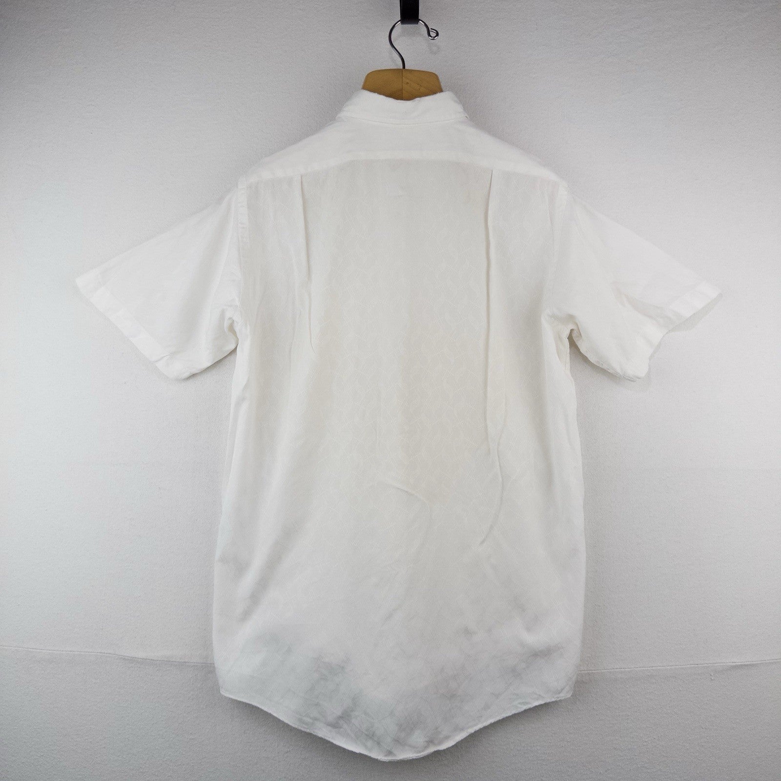 40’s Vtg British-imported Short Sleeve Button Up Jacquard White Shirt Thin L