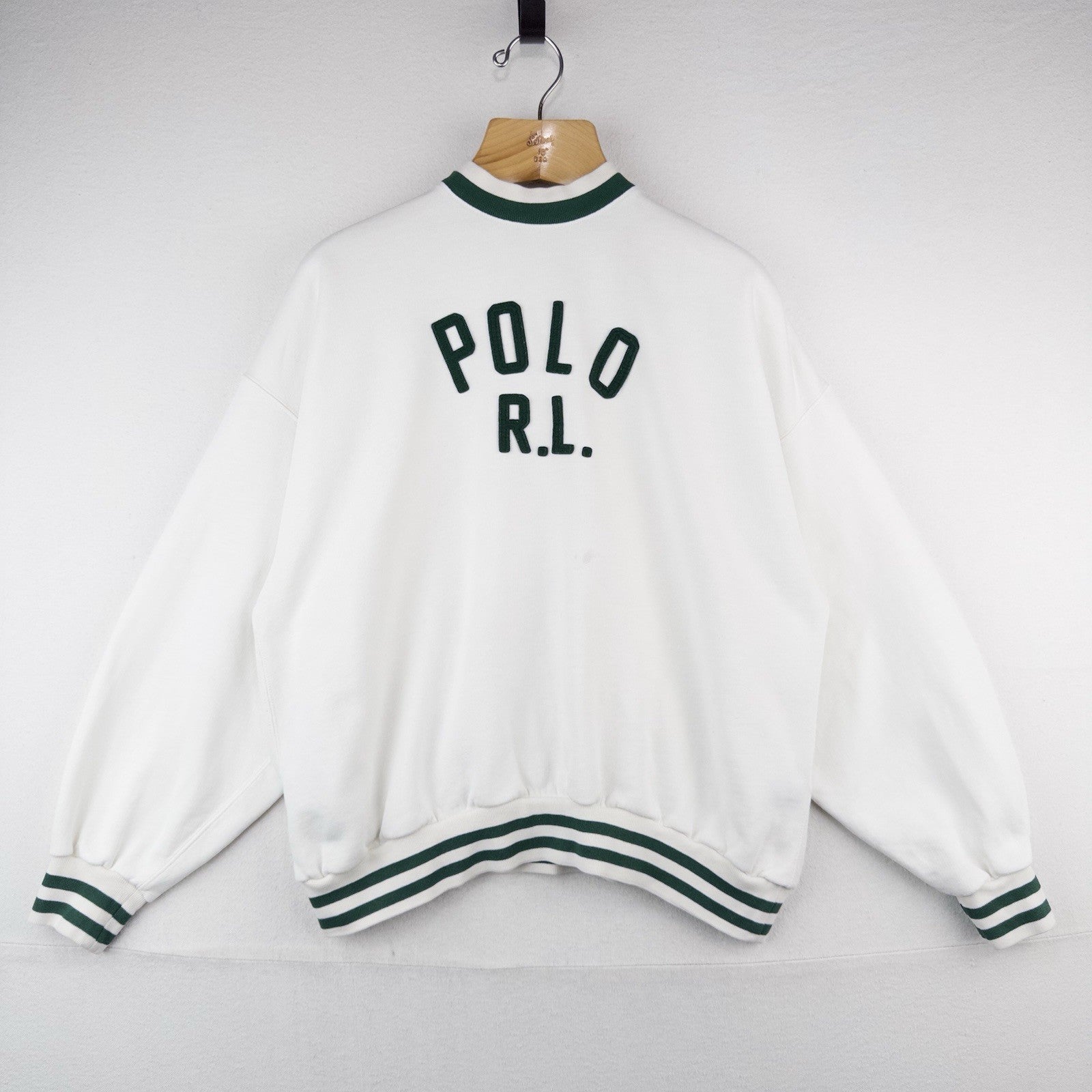 Polo Ralph Lauren Women’s XS Felt Logo Spell-out Fleece Sweatshirt White Green