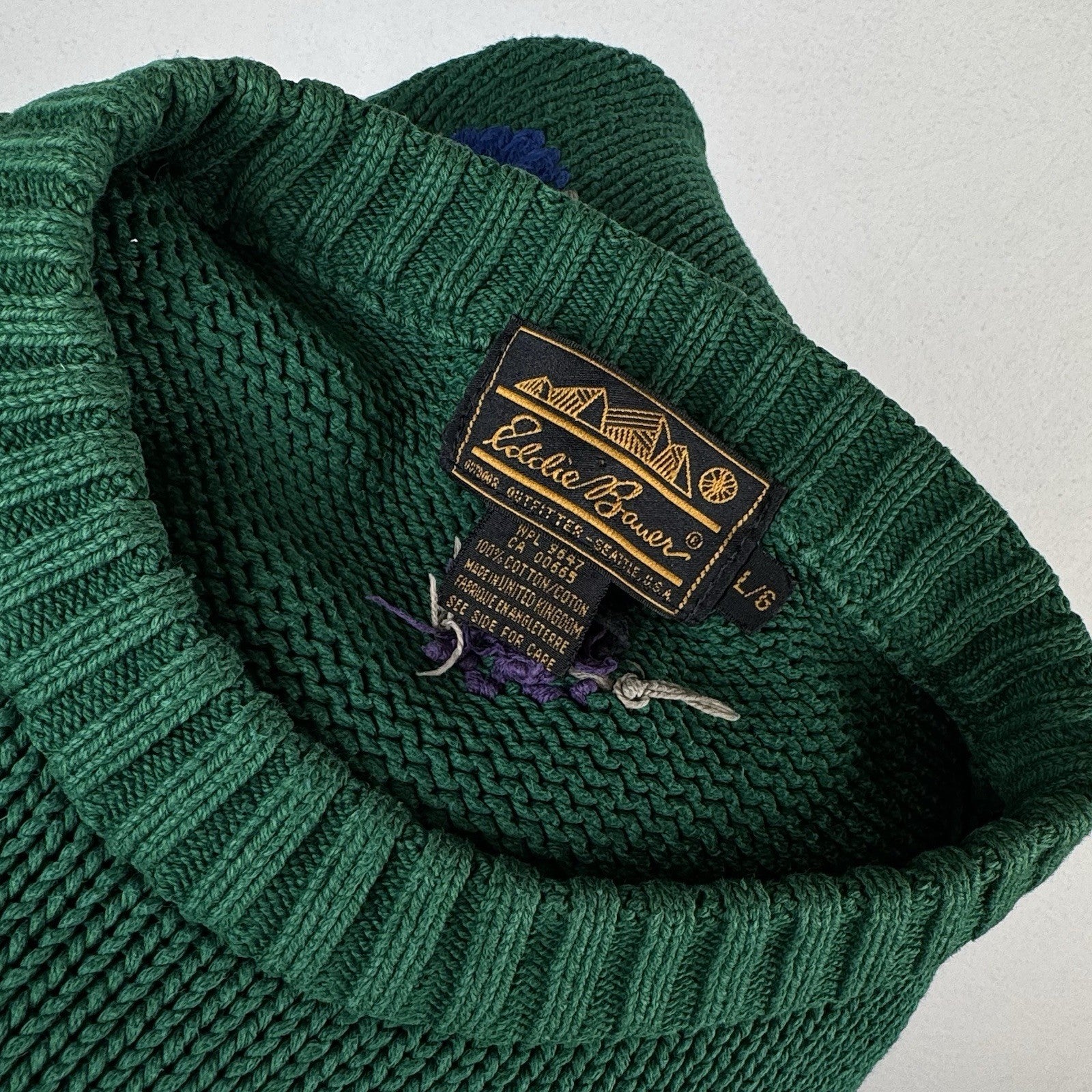 80’s 90’s Vintage Eddie Bauer Men’s L  Knit Sweater Green  Made In England
