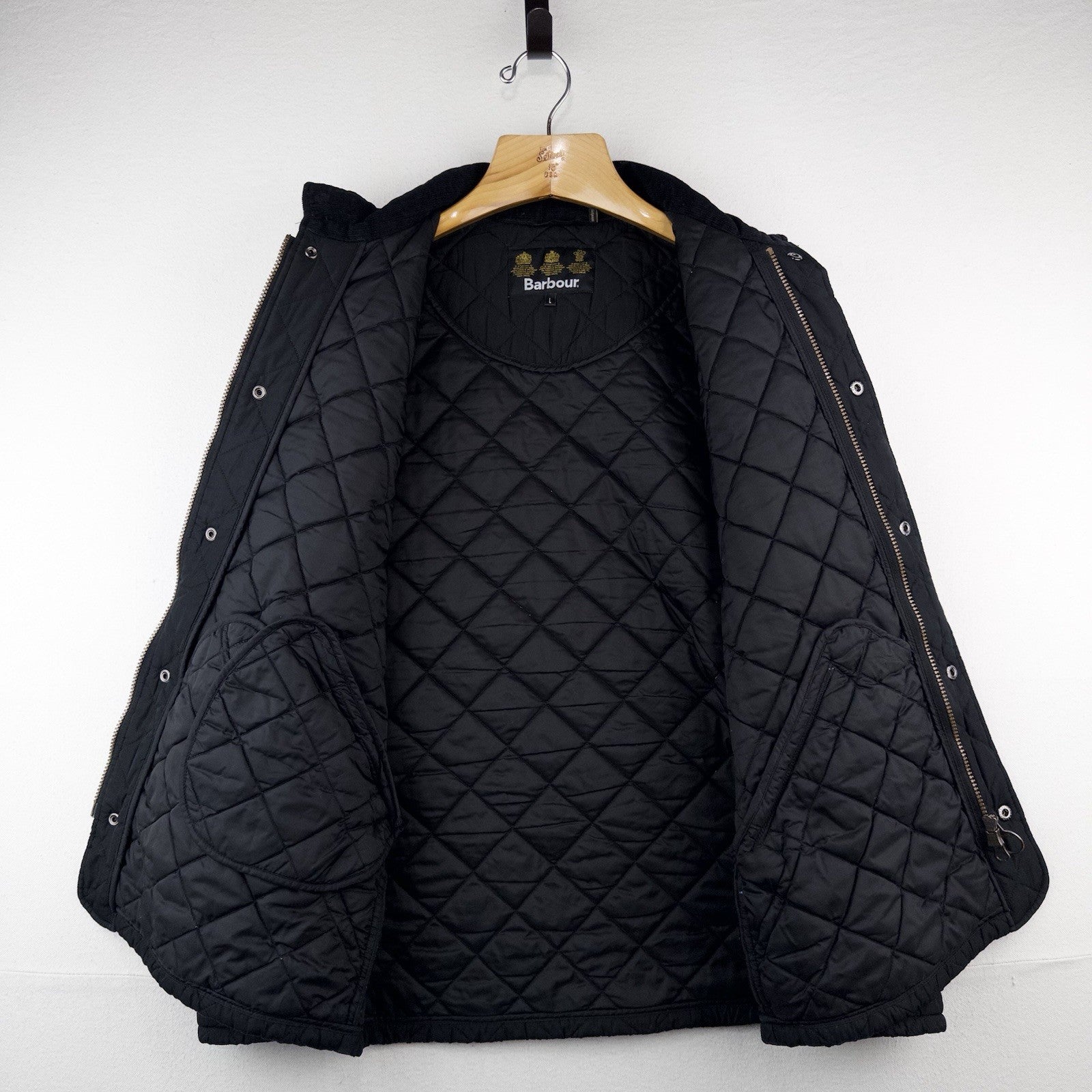 Barbour Men's L Chelsea SportsQuilt Black Quilted Jacket Chore Car Coat *Read
