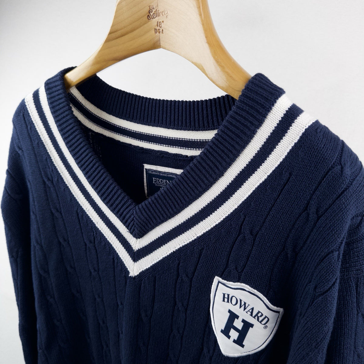 Howard University Cricket Tennis V-Neck Patch Cable Knit Sweater Blue XL HBCU
