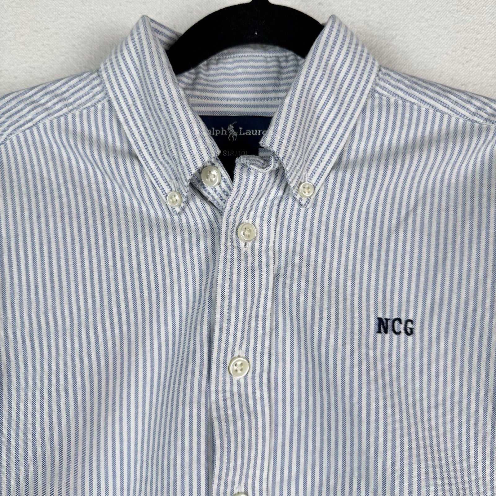(2) Ralph Lauren Boys S 8-10 Oxford Shirts Blue Stripe Pink *NCG Monogram