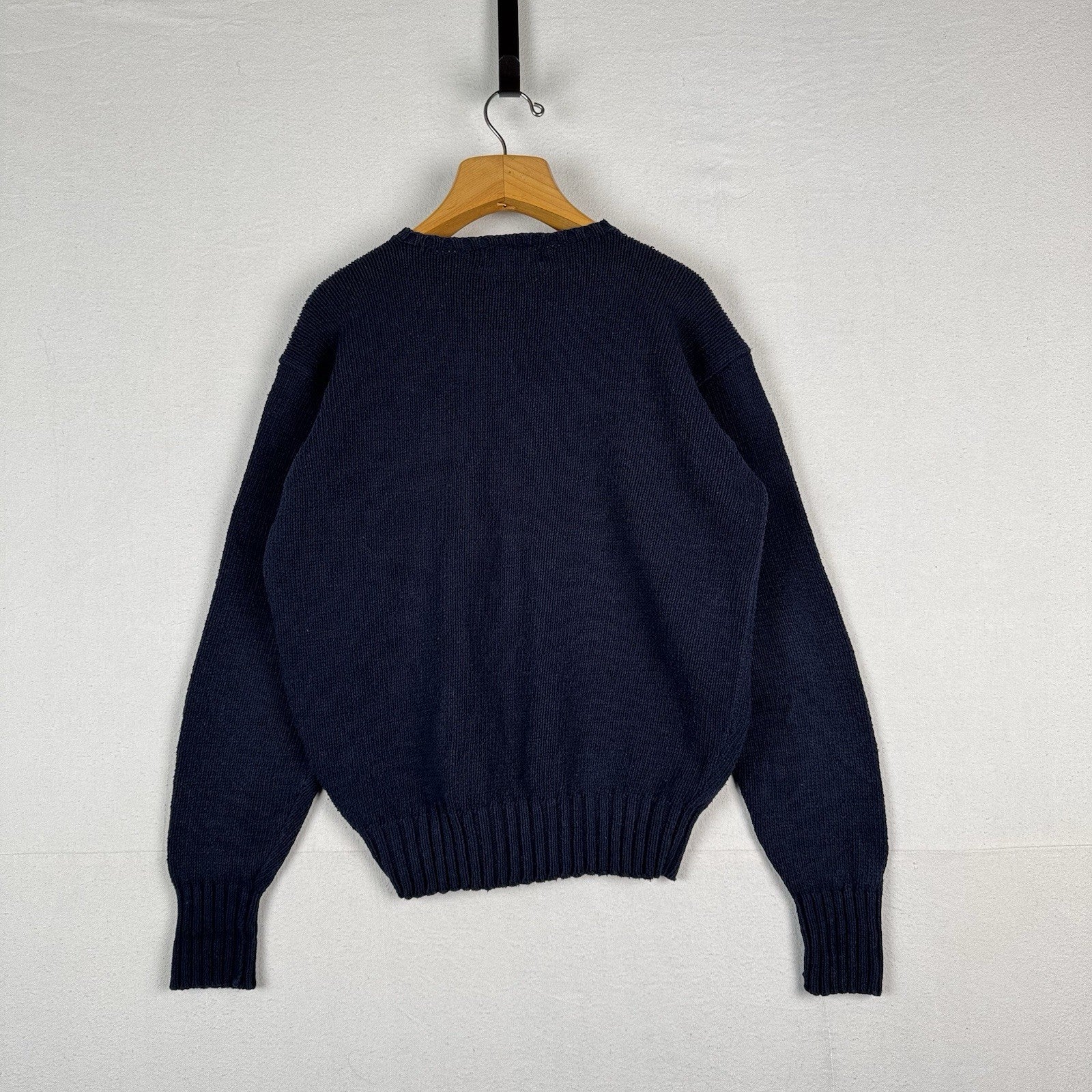 90’s Vintage Polo Ralph Lauren Sweater Men L Navy Blue Knit Pullover Red Logo