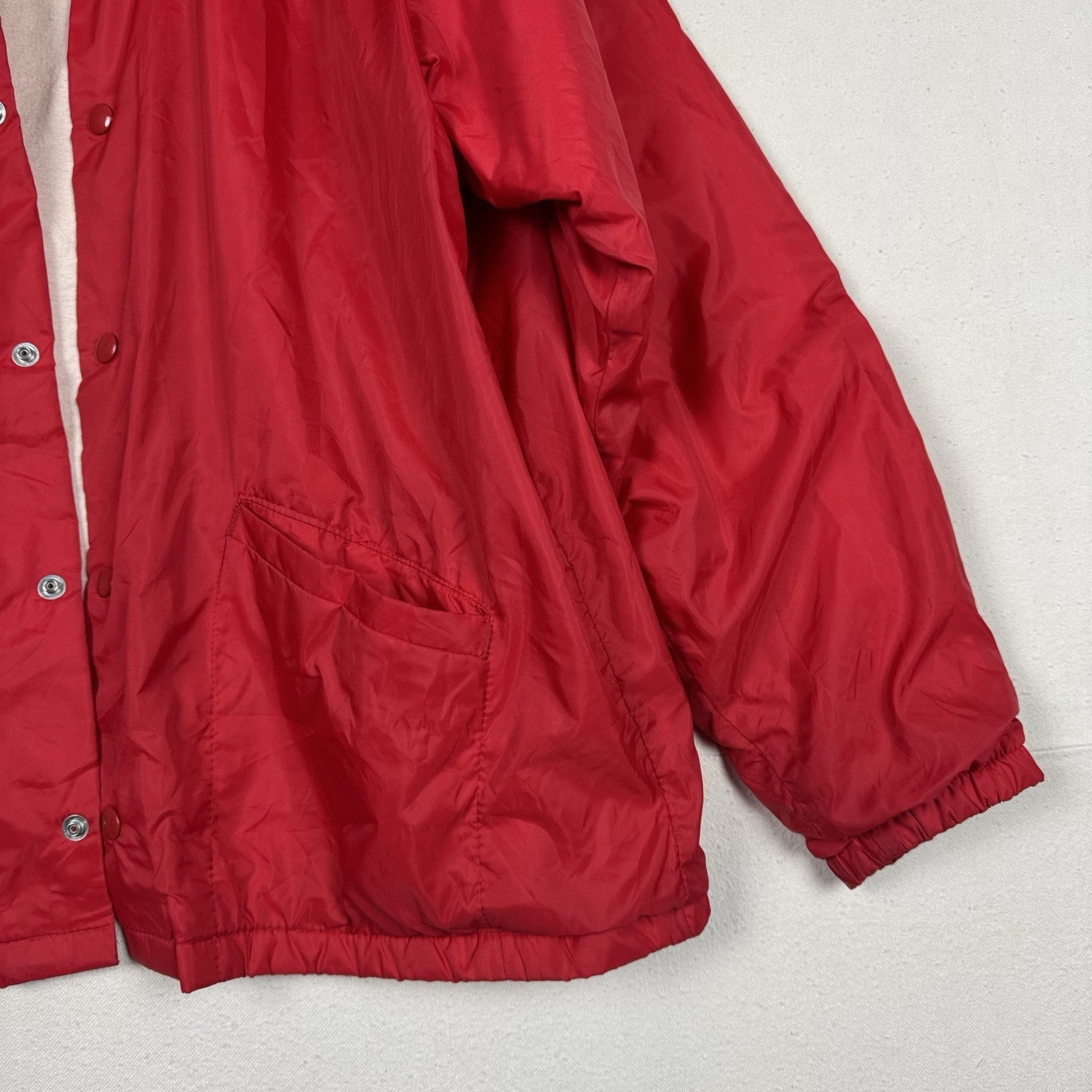 Vintage Mentor High School Snap Button Up Coach Jacket Nylon Red White Large