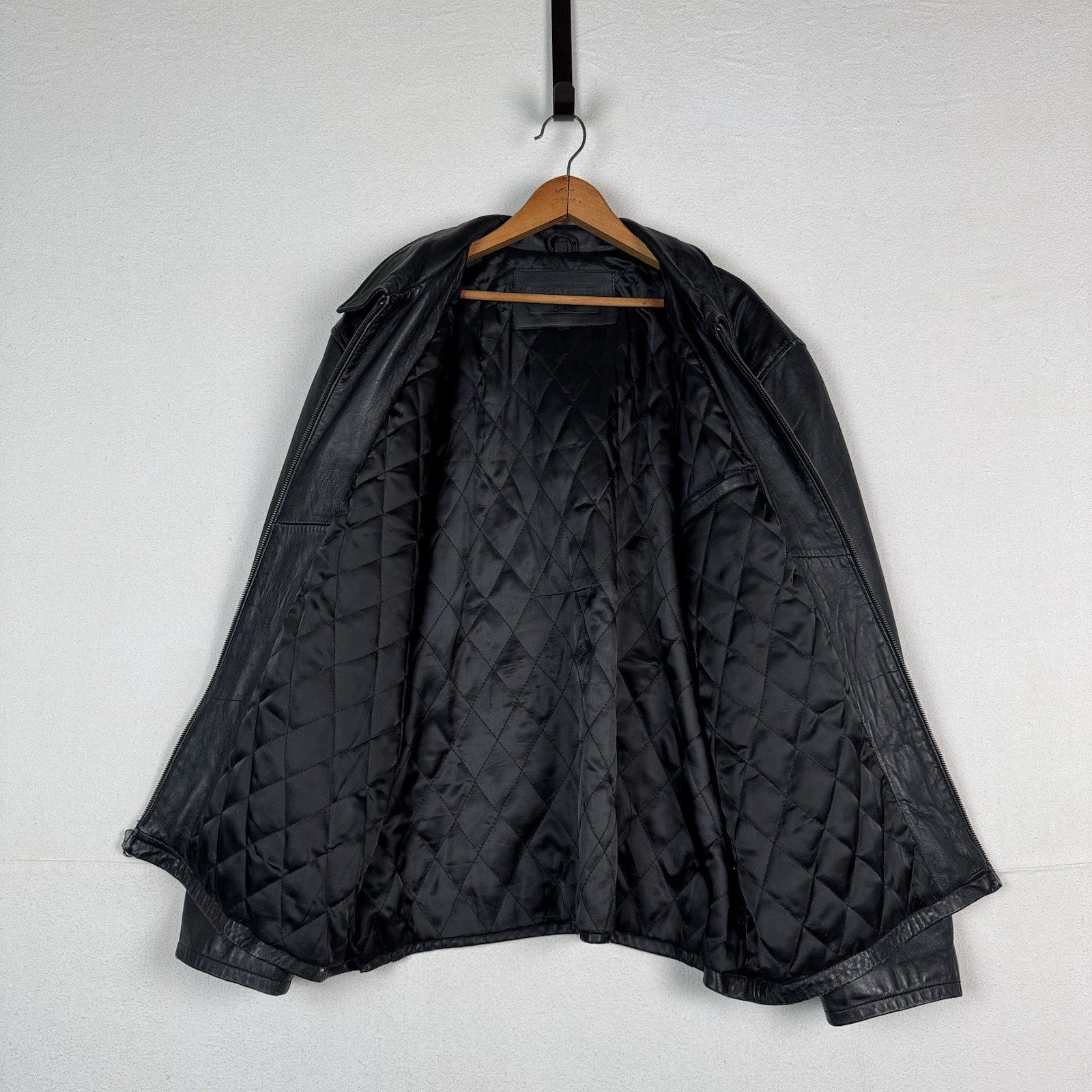 Trader Bay Leather Jacket Mens Size XL Black Full Zip Heavyweight Flight Bomber