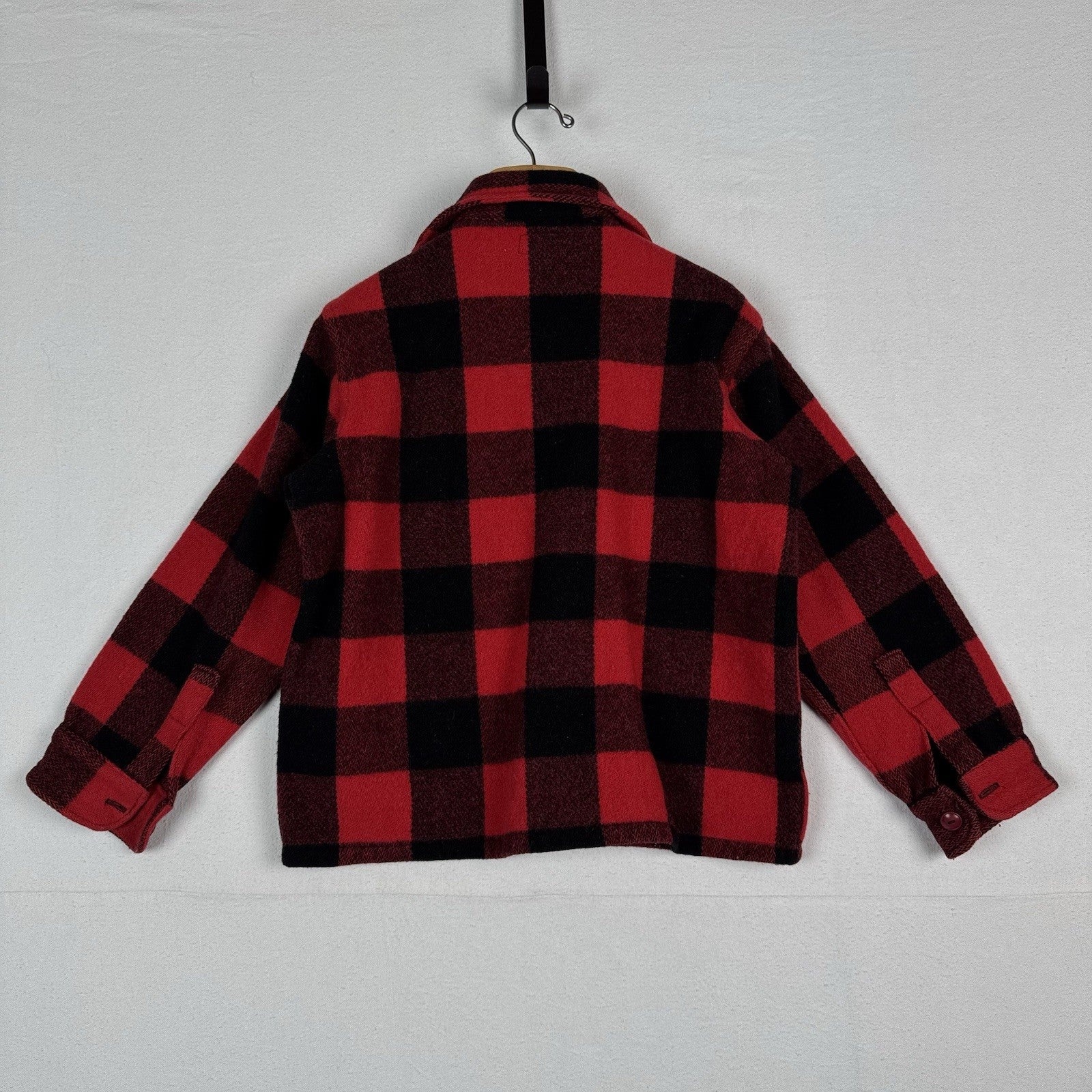 60s Vtg LL Bean Red Buffalo Plaid Mens L Wool Hunting Shirt Flannel Overshirt